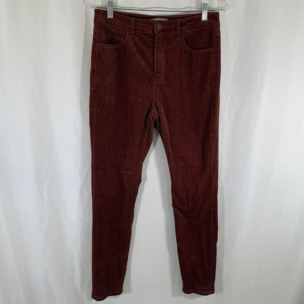 Loft Pants Women's 6 Burgundy Plush Soft High Rise Cotton Blend Button Zip